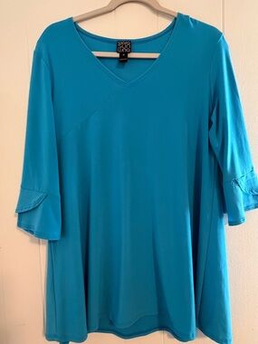 CLARA SUNWOO Teal V-Neck Bell Sleeve Tunic